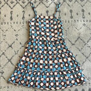 LOFT Cream and Blue Pleated Sundress Casual